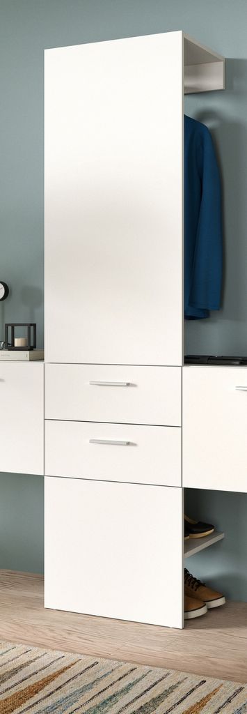 Wandgarderobe >Vaga< 2 Schübe, Stange, Ablagen, in Weiß - 52x190x36cm (BxHxT)