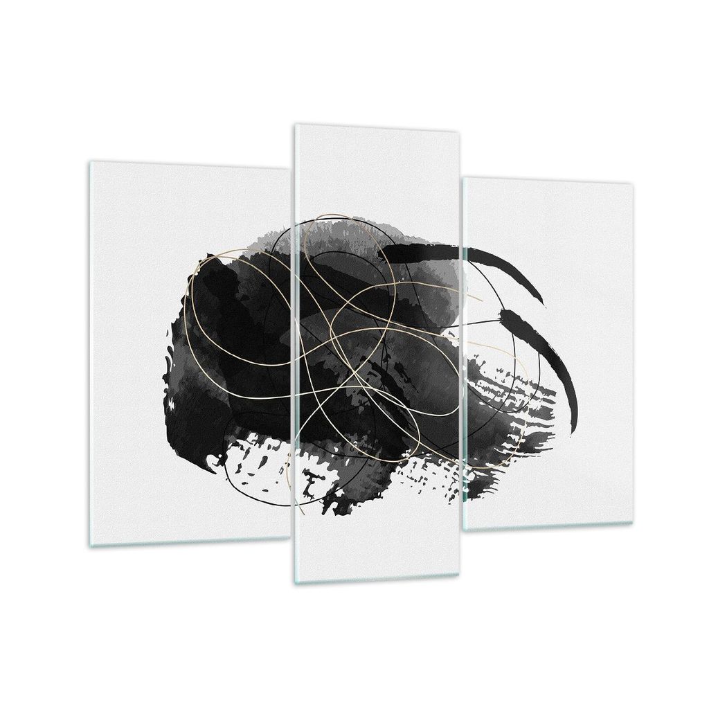 Bilder auf glas - 3 Teile - Abstraktion Schwarz Flecken - 130x100cm - Glasbilder - Wandbilder - Bilder - Wanddekoration aus Glas - Glas Bilder - Wa...