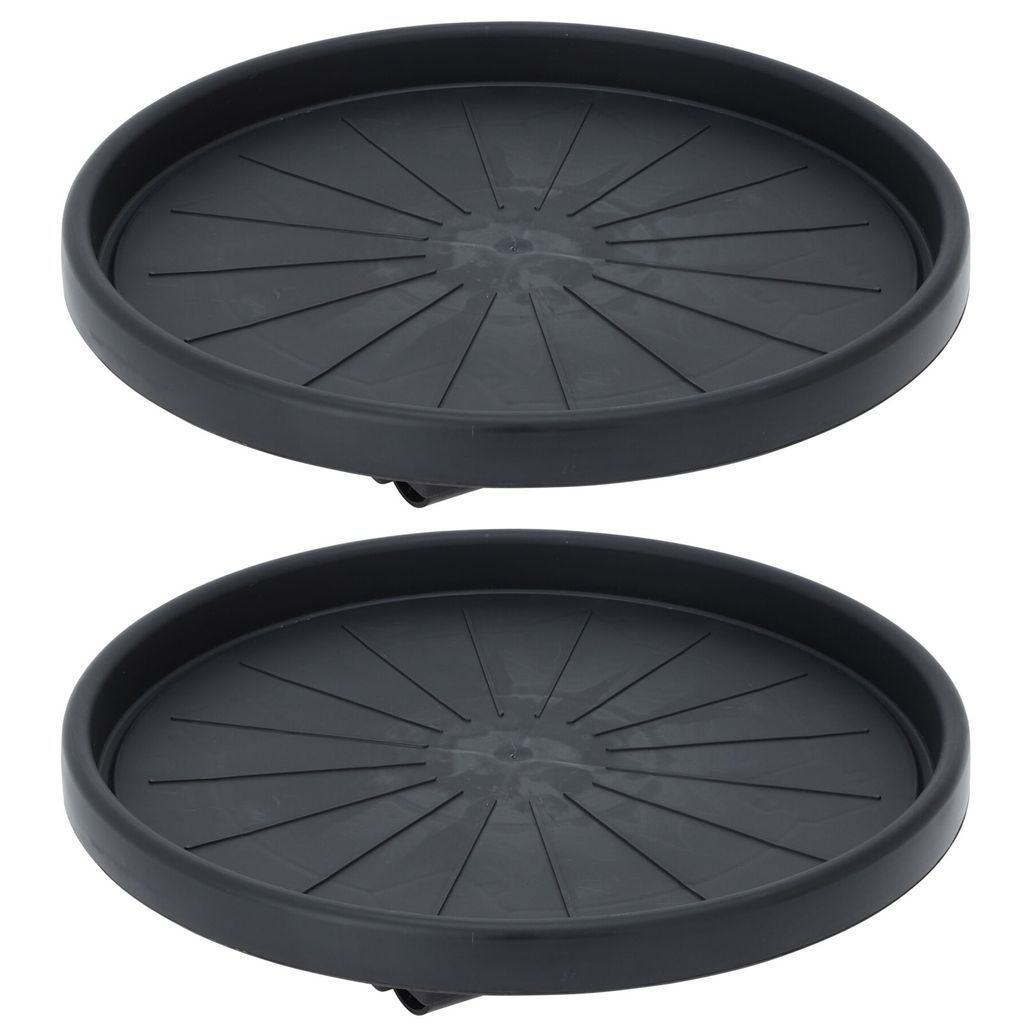 2er Set Kunststoff Pflanzenroller Rund Ø 35 cm Anthrazit mit 4 Rollen Tragkraft 50 KG Blumenroller Blumentopf Rollbrett