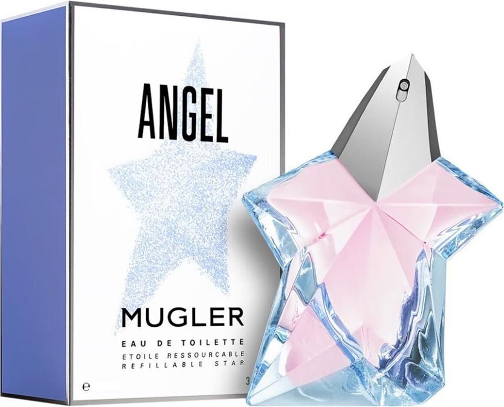 A perfume bottle and its packaging are displayed on a white background.