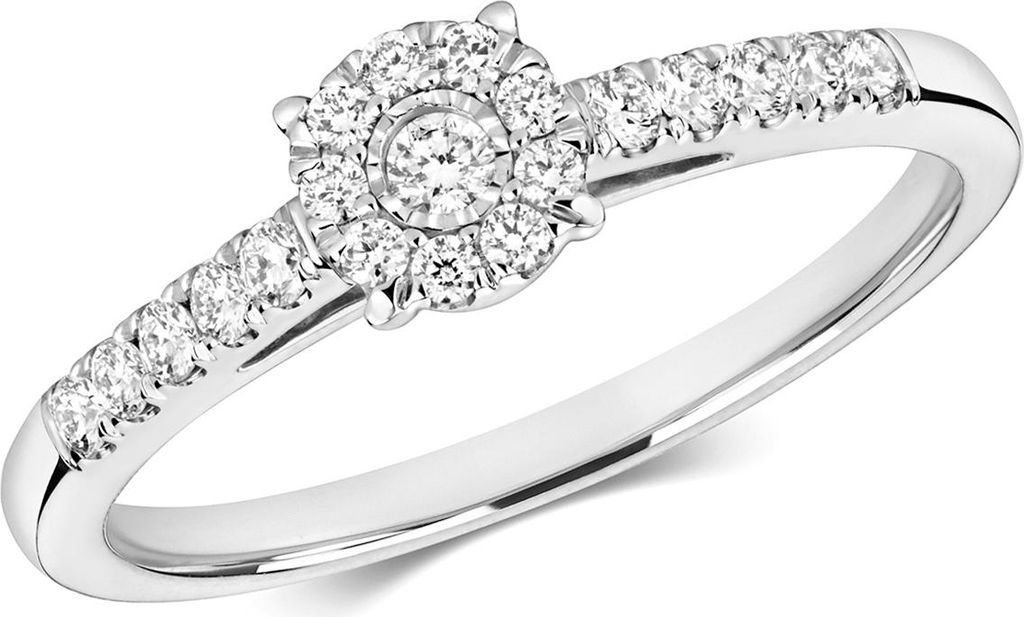 Funkelndes Feuer Edler 9 Karat (375) Weißgold Solitär Verlobung Damen - Diamant Ring Brillant-Schliff 0.25 Karat H - I1, 51 (16.2); TRS211879KWRSL
