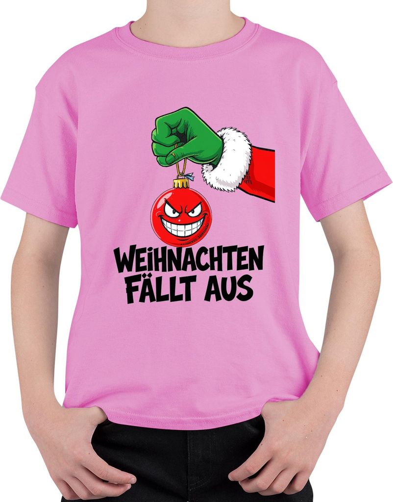Weihnachten fällt aus böse Weihnachtskugel grüne Hand sarkastisch Uni Kinder T-Shirt, Pink, 104