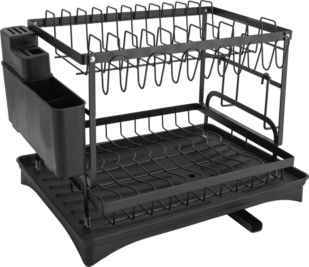 Scolapiatti Nero 2 Livelli per Piano Cucina 42x30x29 cm con Beccuccio