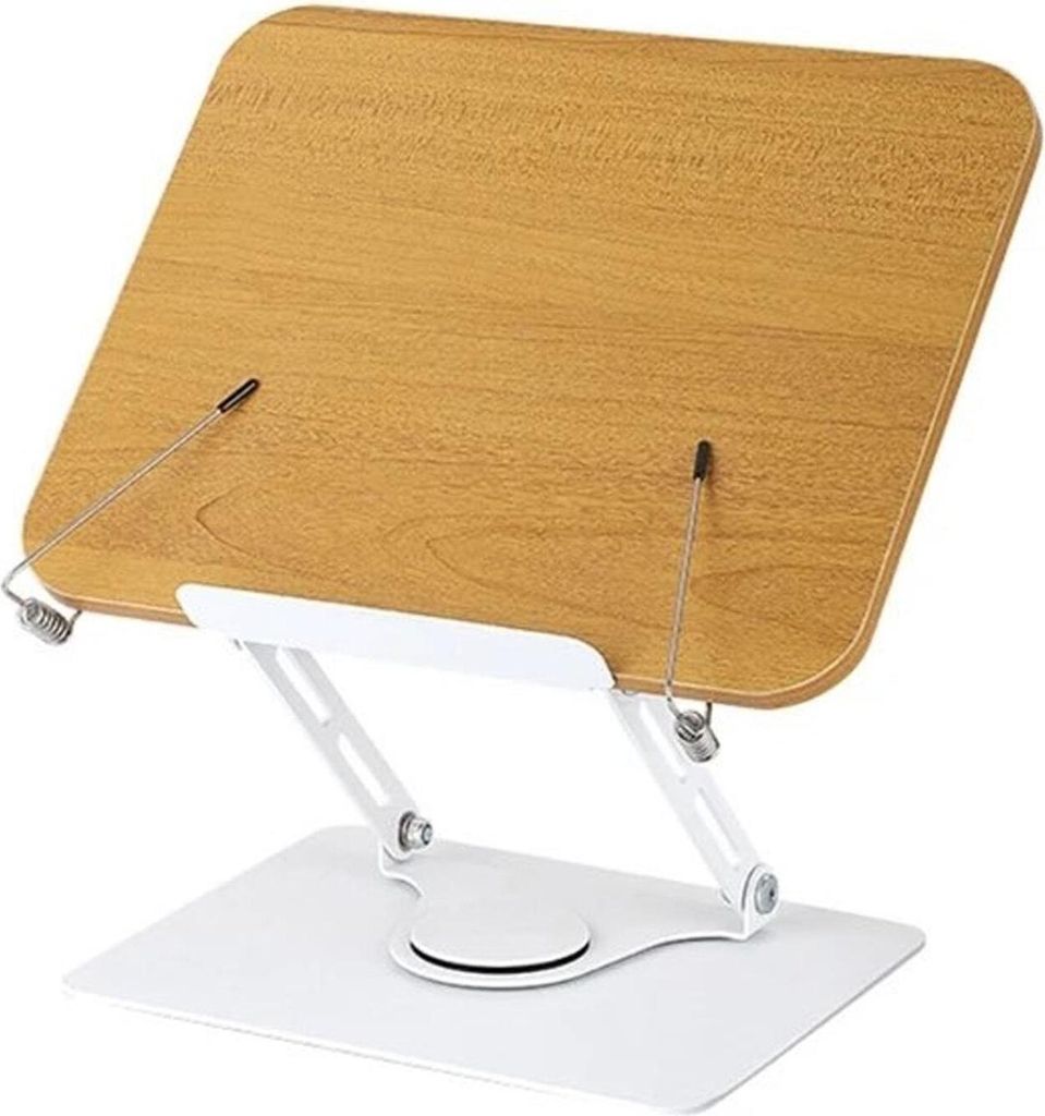 ASKSA Buchstaender Holz Verstellbarer,Buchstaender zum Lesen mit 360° Drehbare Basis,Buchstaender Kinder,Buchhalter Lesestaender,Kochbuchhalter,Weiss
