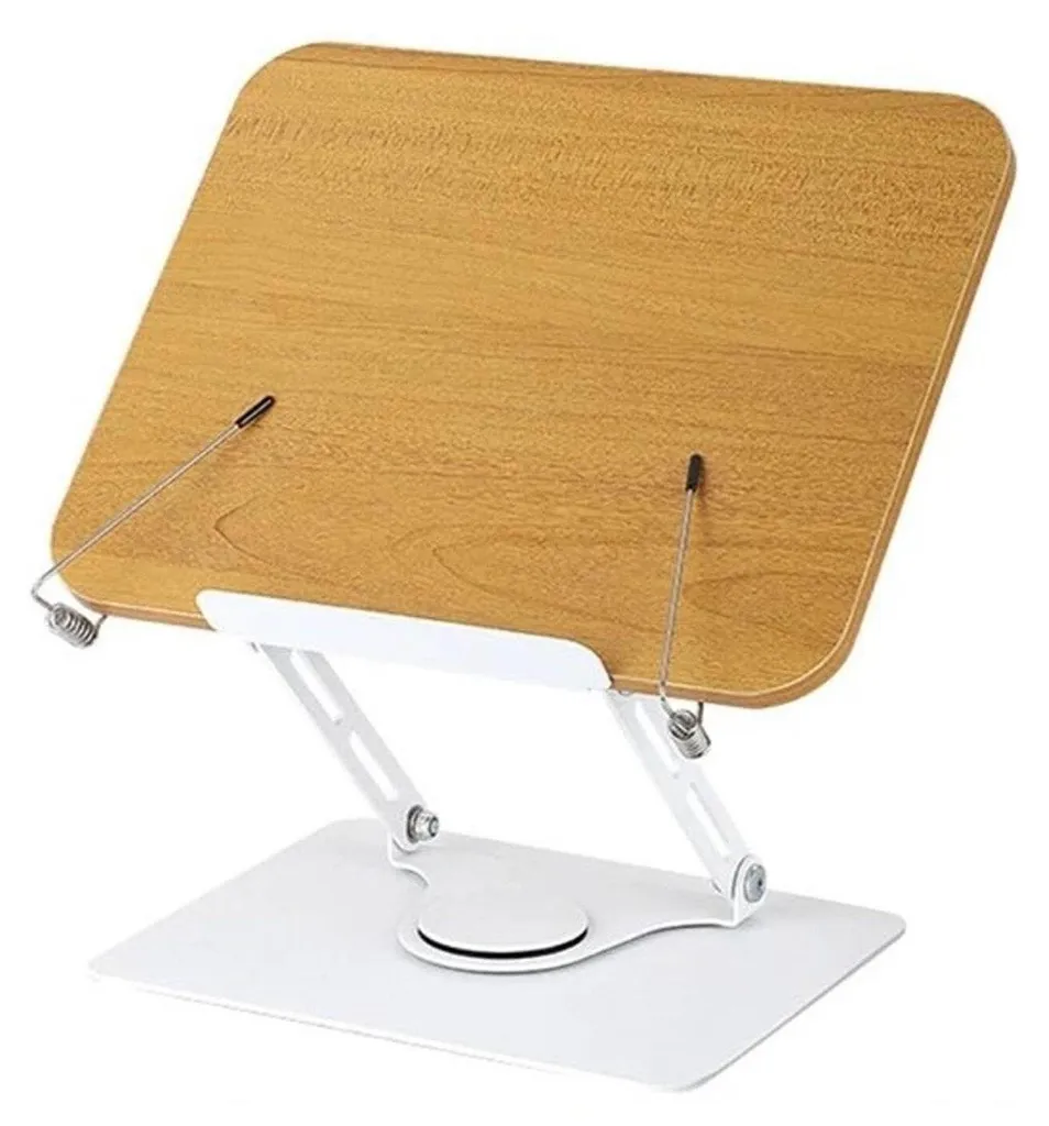 ASKSA Support pour livres en bois blanc, base pivotante 360° réglable