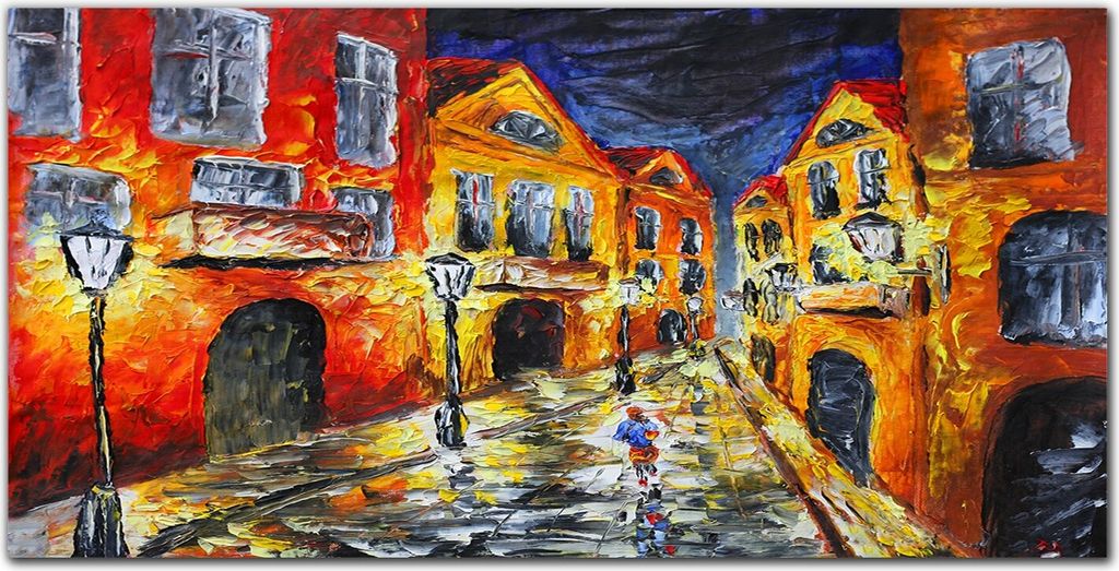 Coloray Bild aus Acryl 140 cm x 70 cm - Wanddekoration Wohnzimmer Bild auf Acrylglas Gehärtetes Acryl Dekoration Küche - Stadtstraße Nacht