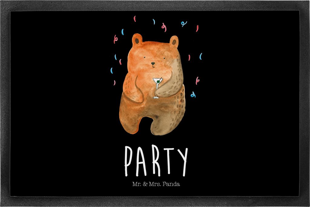 Mr. & Mrs. Panda fußmatte Bär Party 50 x 75 cm - Schwarz - Geschenk, Schmutzmatte, Bodenvorleger, Geburtstag, Teddy, Schmutzfangmatte, Gute Laune...
