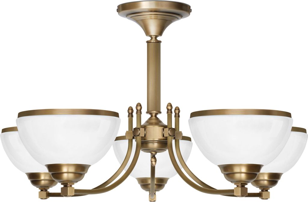 Kronleuchter Messing Goldpatina Hochglanz-Glasschirm weiß glänzend Ø71x44cm 5xE27 300W Esszimmer Wohnzimmer klassisch elegant höhenverstellbar ...