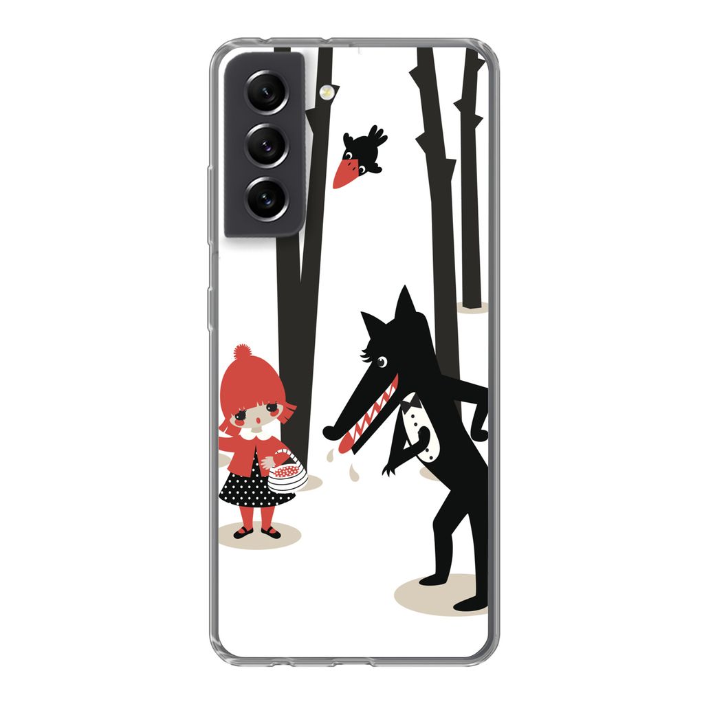 MuchoWow Handyhülle Schutzhülle Hülle für Samsung Galaxy S21 FE Rotkäppchen - Wolf - Wald Silikon Softcase Handy Hülle - Mobiltelefonhülle