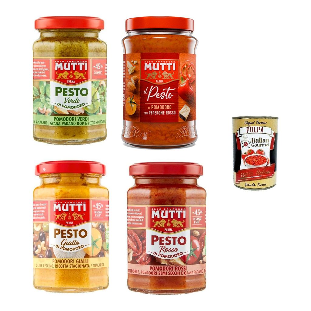 Mutti Tomaten-Pesto Mix – 4er Set: Verde, Giallo, Arancione & Rosso – servierfertig zu Pasta, Bruschetta & Snacks, italienische Premium-Sauce i...