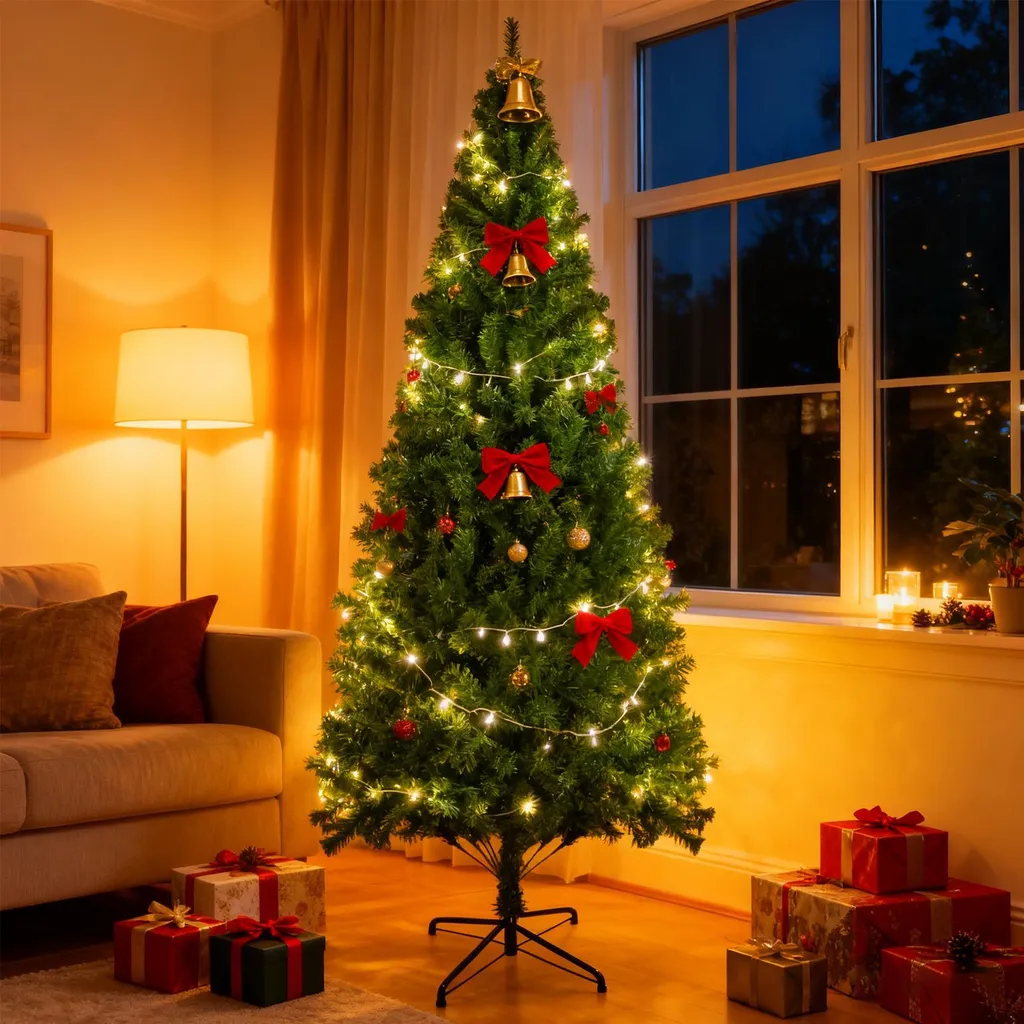 Grand Sapin Artificiel Vert 210cm Décoration Noël Intérieur Durable