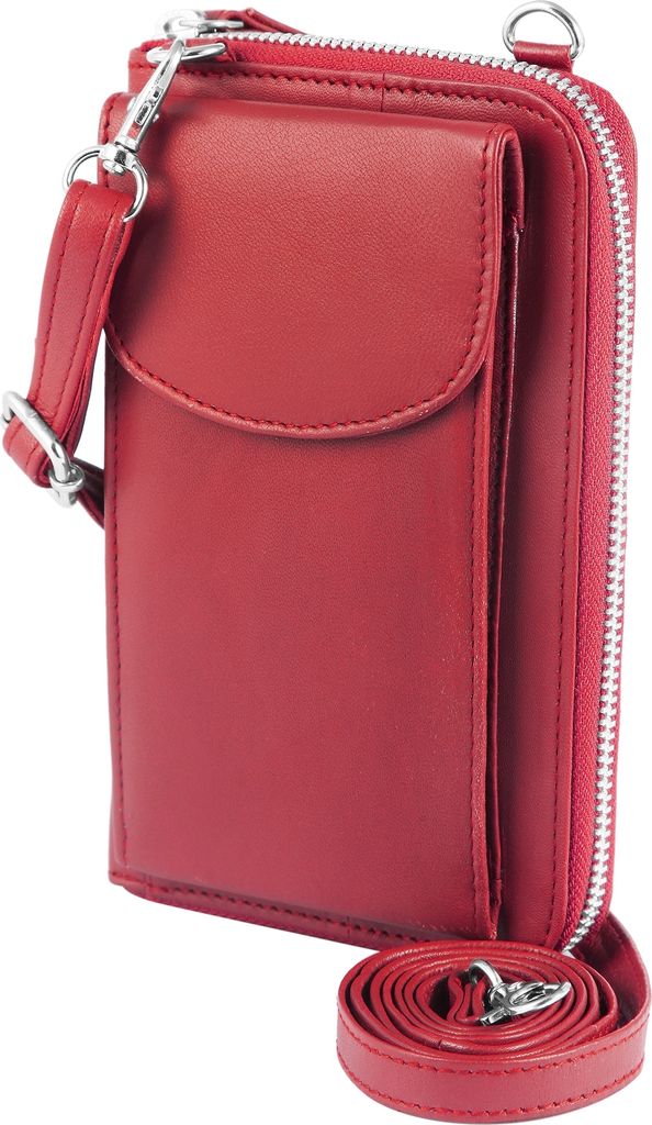 Akzent Handyumhängetasche mit Geldbörse aus Echtleder, geeignet für iPhone 15