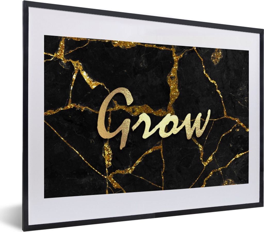 MuchoWow Gerahmtes Poster Zitat - Wachstum - Gold - Schwarz 40x30 cm - Poster mit Schwarzem Bilderrahmen Wandposter Rahmen Foto Bilder - Bilderra...