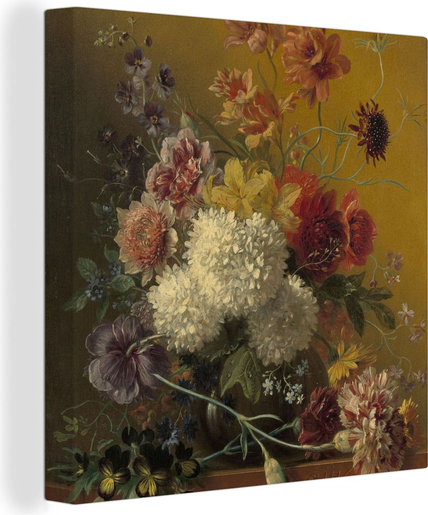MuchoWow - Leinwandbilder - Stilleben mit Blumen - Gemälde von G.J.J Van Os, Wandbild, Wanddeko Bilder Wohnzimmer, 90x90 cm