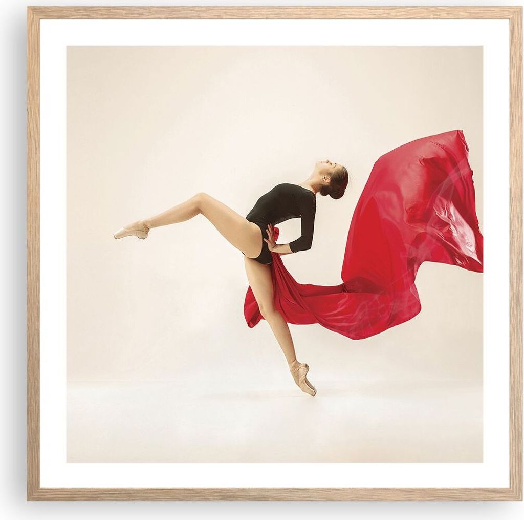 Gerahmtes Poster - Rahmen in heller Eiche - Ballerina Tanz Rot - 60x60 cm - Wand Bild - Wanddeko - Wandbilder - Kunstposter - Wandposter - Bilderra...
