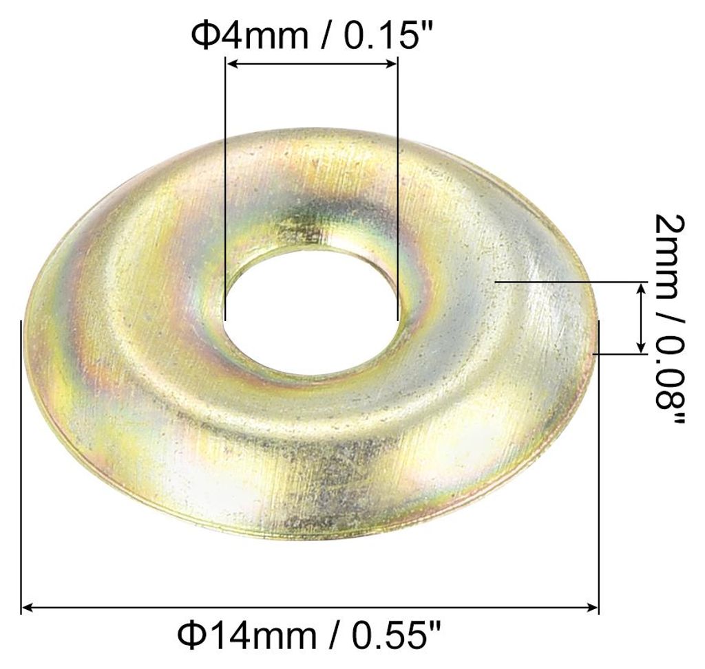60 Stš¹ck Becher-Unterlegscheibe Senkkopf, Eisen Gelb Senkkopf-Unterlegscheiben Senkscheiben fš¹r M4 Schrauben (M4 ID x 14mm OD x 2mm Dicke).