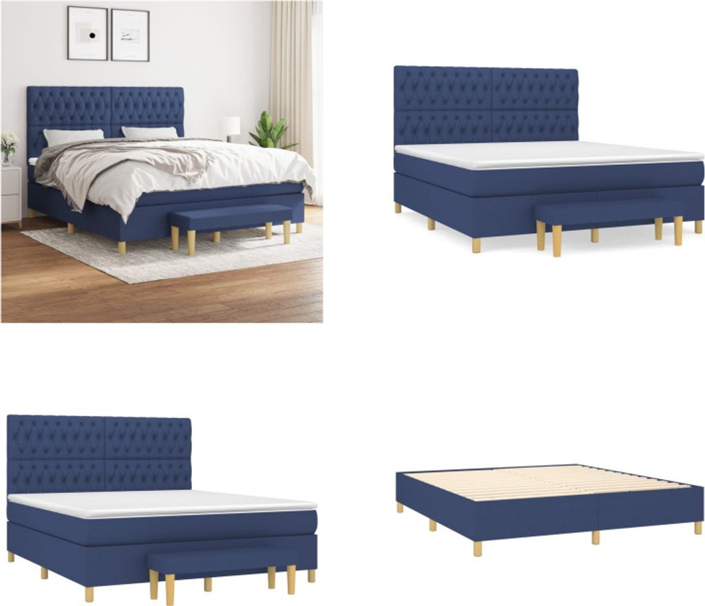 vidaXL Boxspringbett mit Matratze Blau 180x200 cm Stoff - Boxspringbett - Boxspringbetten - Bett - Schlafzimmermöbel