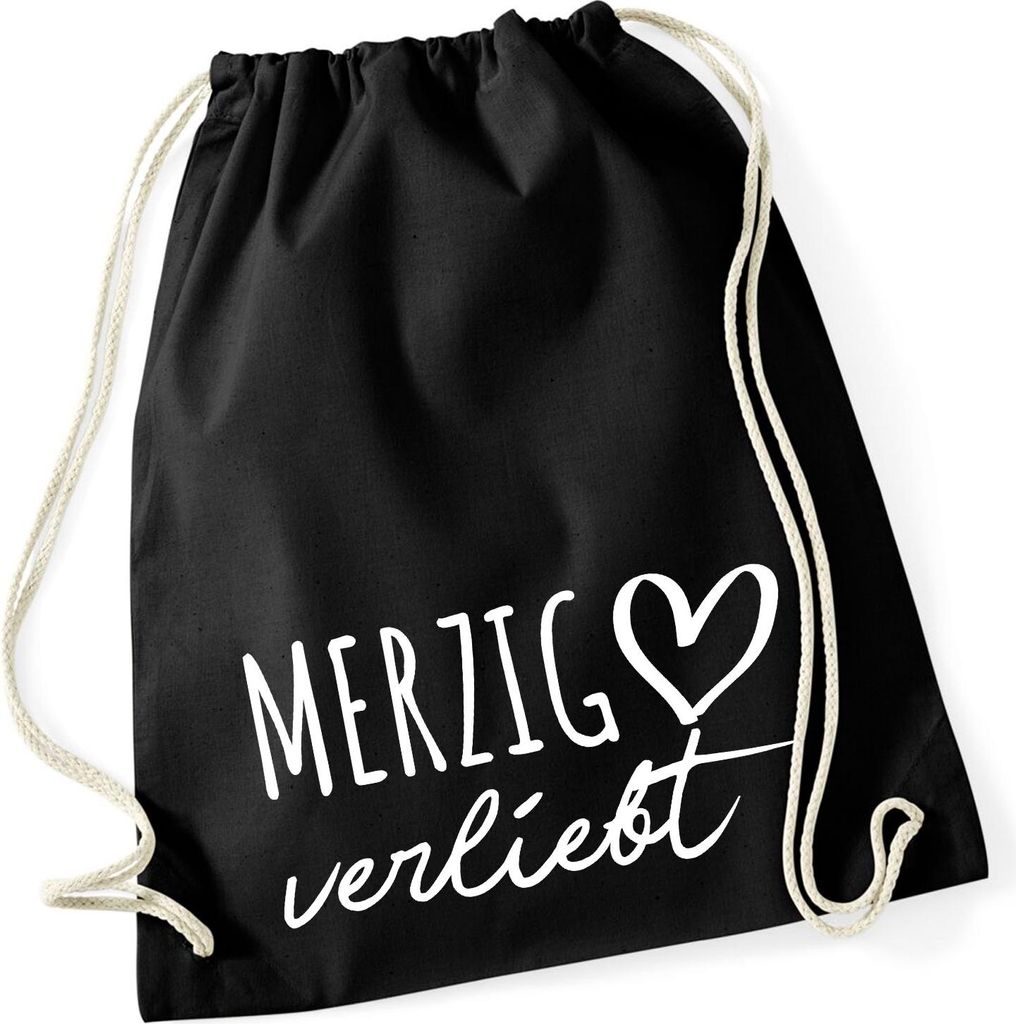 Huuraa Turnbeutel Merzig verliebt 12 Liter Black Baumwolle Rucksack Geschenkidee