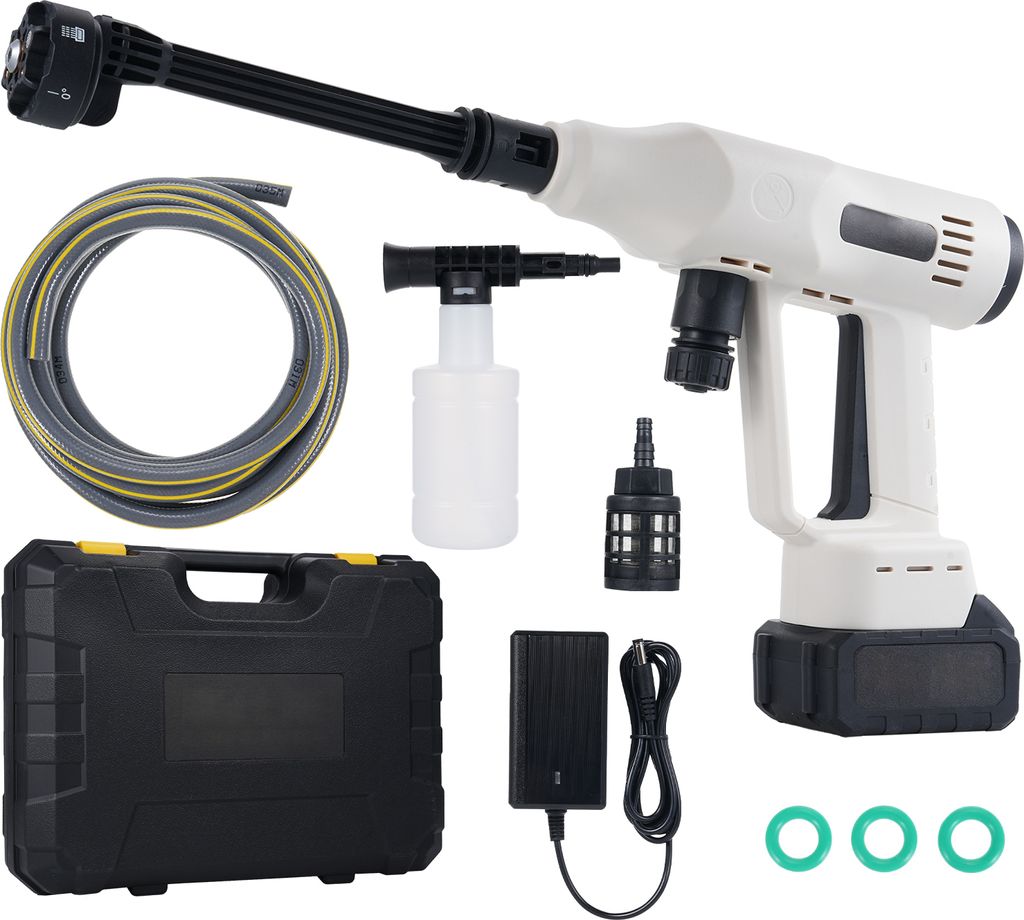 Akku-Hochdruckreiniger-Pistole, 2,4 MPa Hochdruck-Wasserpistole, buerstenloser Motor, 3 Geschwindigkeiten einstellbar, mit 6-in-1-Duese, Ganganzeig...