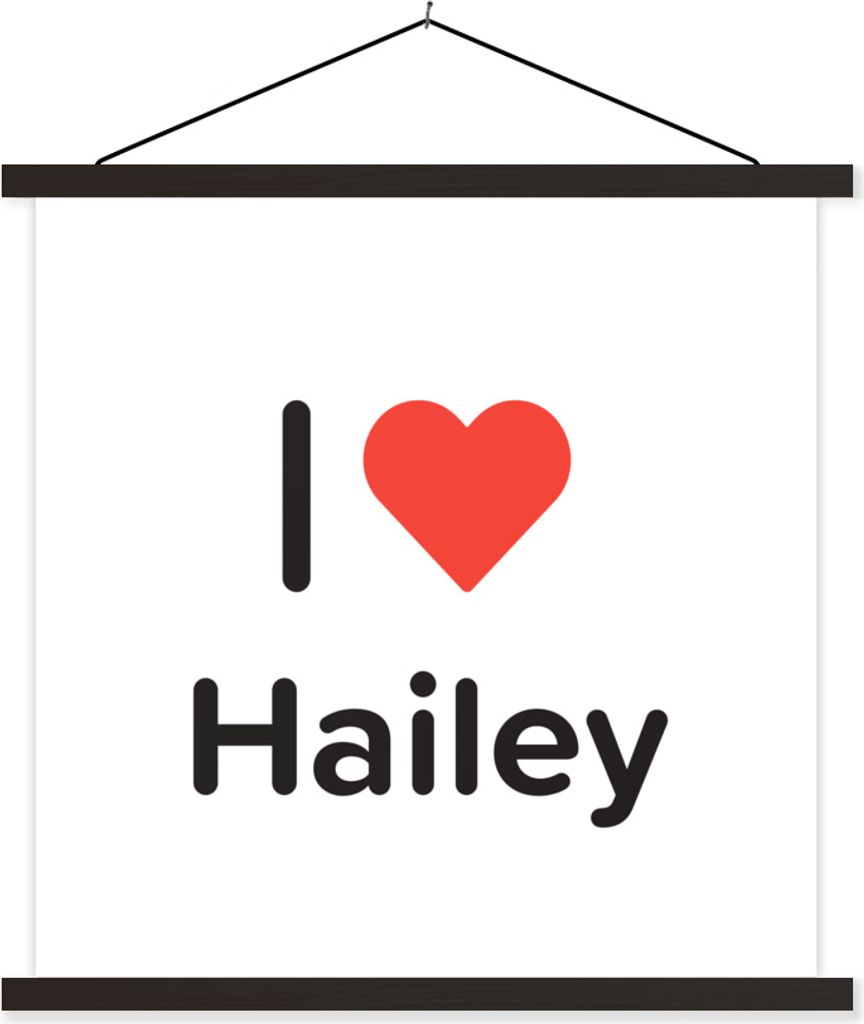 MuchoWow Textilposter Ich liebe - Hailey - Mädchen 120x120 cm mit schwarzem Rahmen - Aufhängungsset