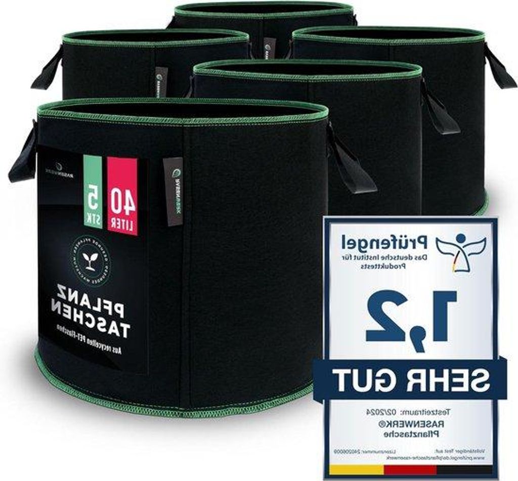 40 Liter Vlieseline Pflanzentöpfe für Balkon & Terrasse - Ideal für Blumen, Tomaten und Pflanzen - Alternativ zum Blumentopf - 5 Stück