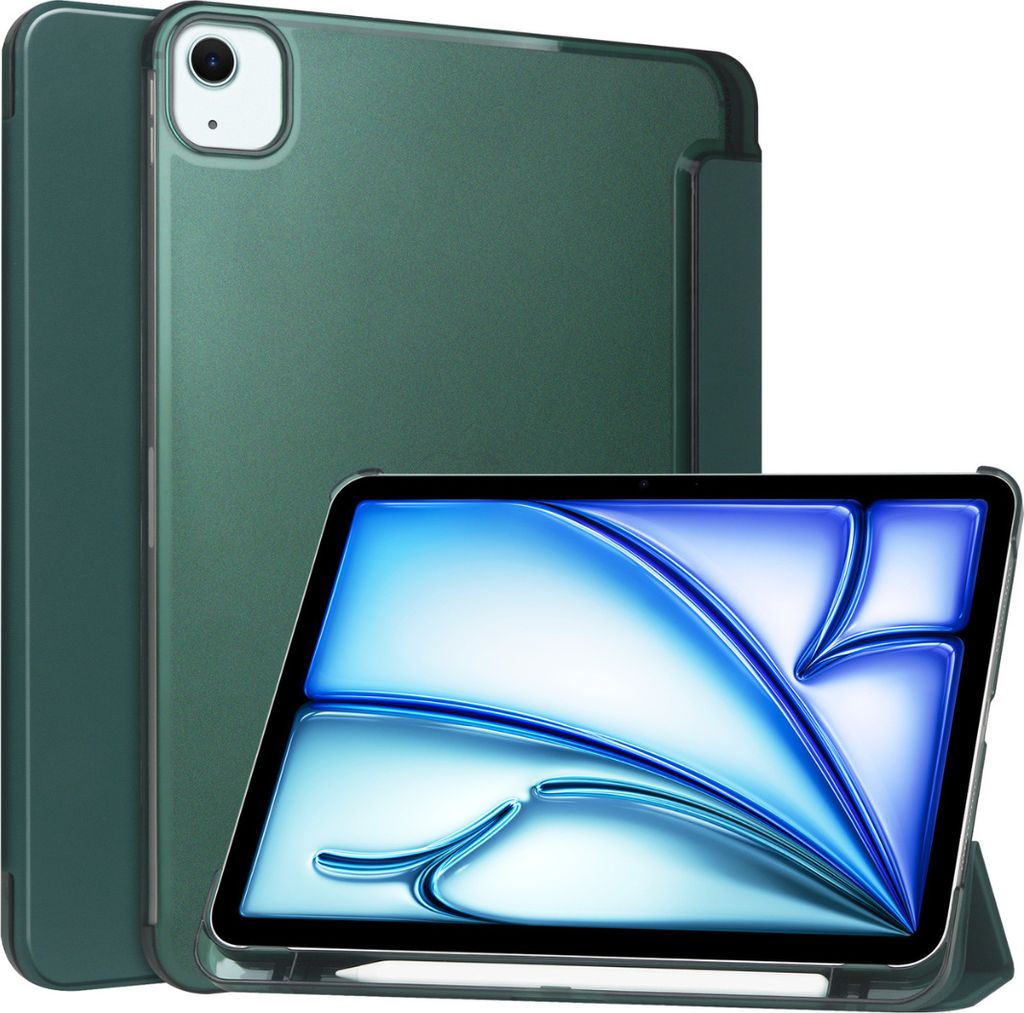 Case2go - Hülle kompatibel mit Apple iPad Air (2024) / Apple iPad Air (2025) - 11 Zoll - Mit Stifthalter - TPU Tablet Case Schutzhülle - Dunkelgrün