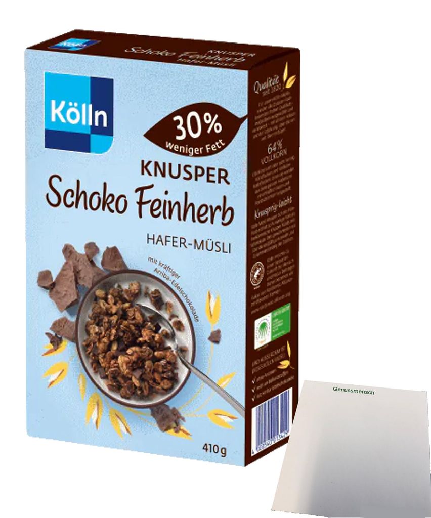 Kölln Müsli Knusper Schoko Feinherb (410g Packung) + usy Block