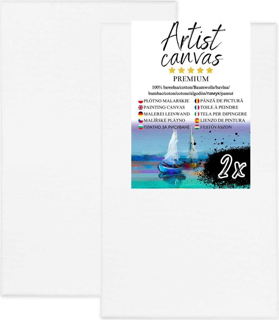 2x Leinwand auf Keilrahmen 100% Baumwolle 280 g/m² Weiß grundiert 30X50 cm