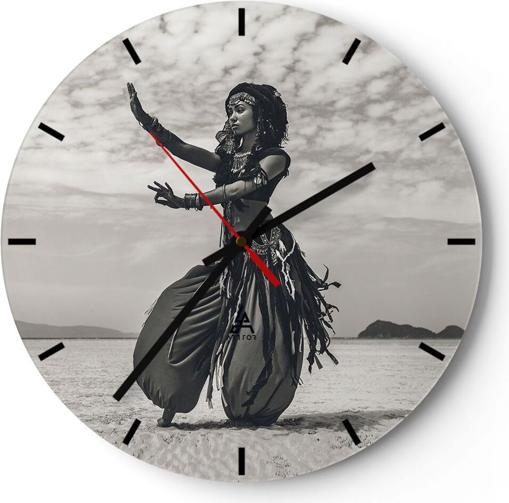 Wanduhr - Rund - Glasuhr - Tänzer Folk Oriental - 30x30cm - Schleichendes Uhrwerk - Lautlos - zum Aufhängen bereit - Dekoration Modern - Wanddeko...