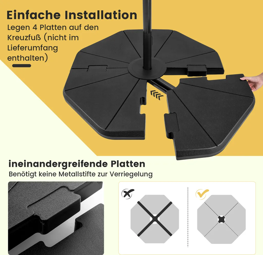 Support parasol de marché 4 segments lestable pour terrasse et jardin