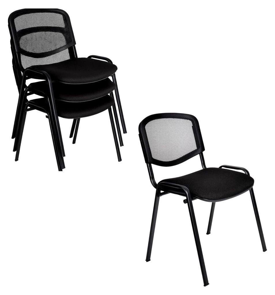 4er Set stapelbare Besucherstühle mit Rückenlehne aus Mesh, Wartezimmerstühle, Bürostühle, Konferenzstühle, Stühle für Empfangs- und Pausen...