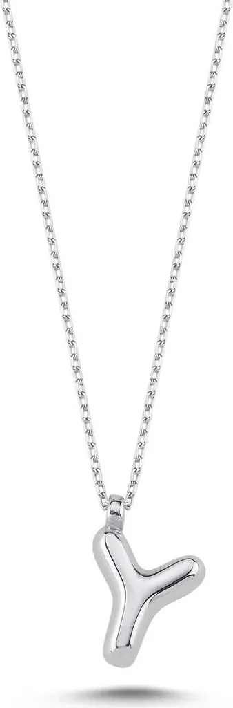 Collier Lettre Y Argent Sterling 925 - Pendentif Ballon 3D Rhodié
