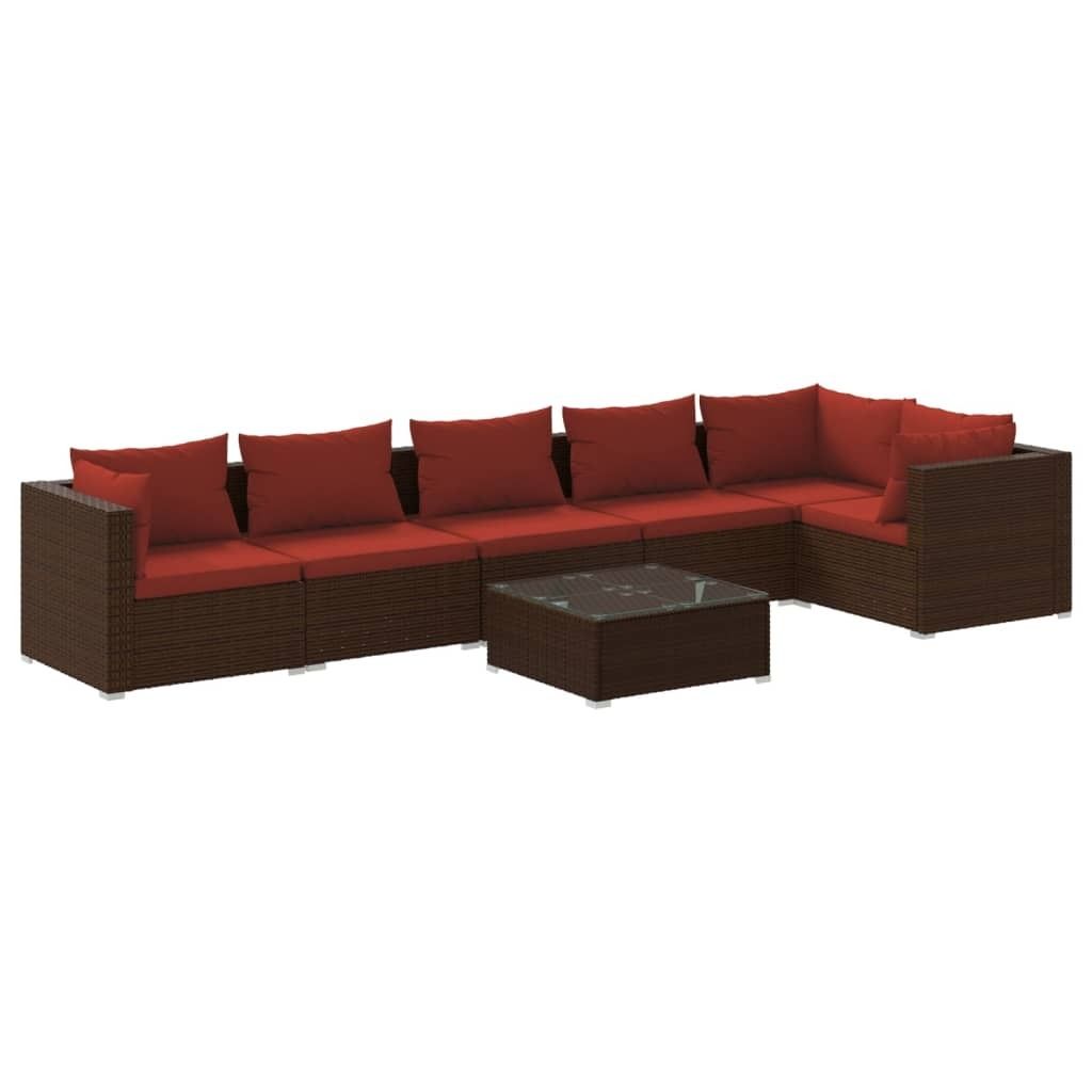 7-tlg. Garten-Lounge-Set mit Kissen Poly Rattan Braun