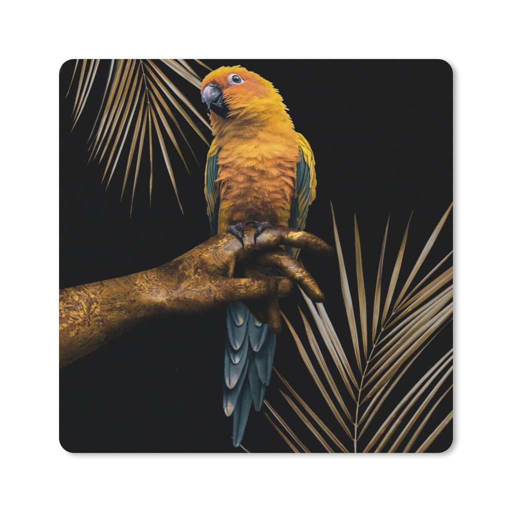 MuchoWow Mauspad Mousepad Vogel - Papagei - Hand - Gold 20x20 cm - Mousepads - Maus Mat - Pad - Mausunterlage - Desk Mat - Bureauartikeln
