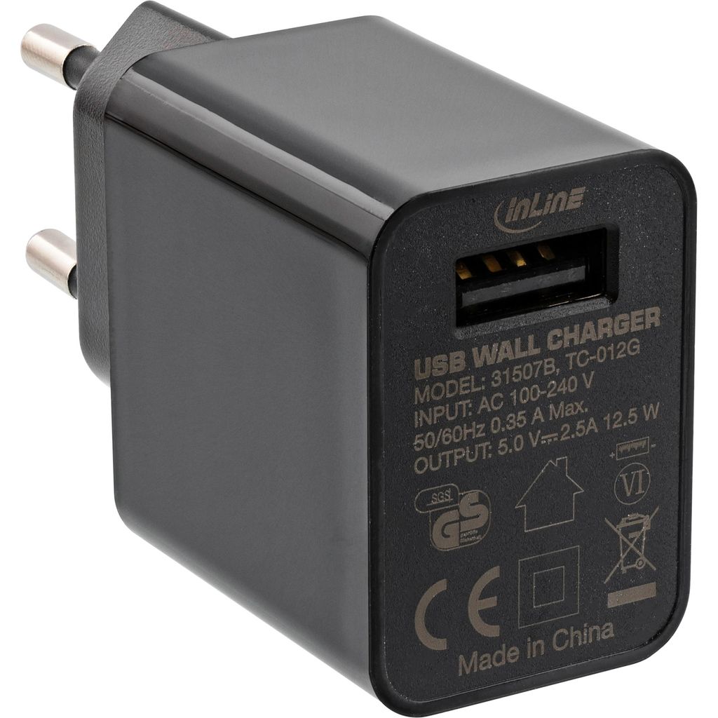 InLine USB Ladegerät Single, Netzteil, 100-240V zu 5V/2,5A, Produktbild 