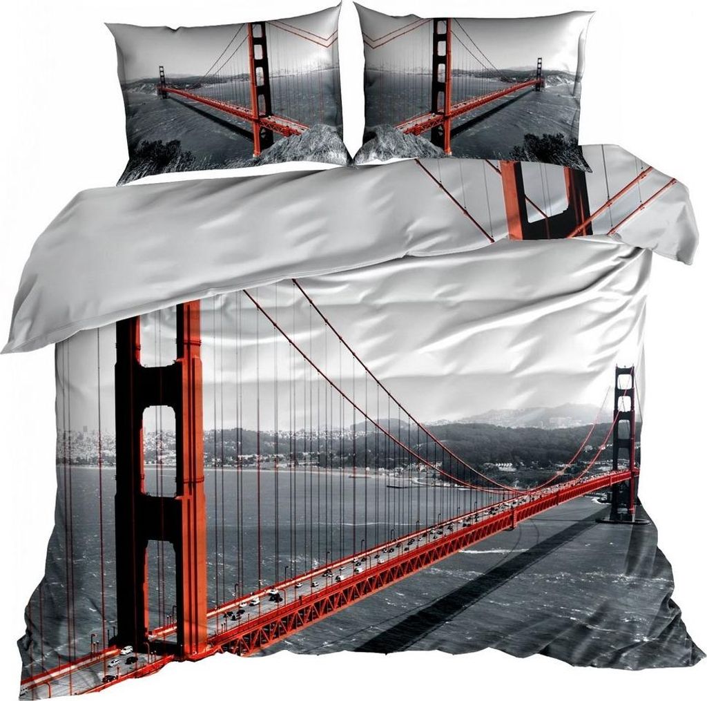 3D-Bettwäsche aus Baumwollsatin, 140 x 200 cm, Motiv: Golden Gate Bridge