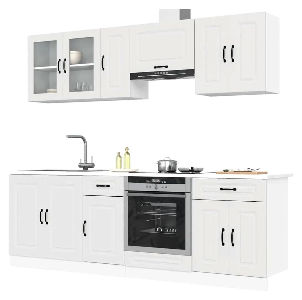 8-teiliges Küchenschrank-Set aus Holzwerkstoff, Einbauküche, Schrank-Set, Unterschrank, Küchenschrank, Hängeschrank, Weiß