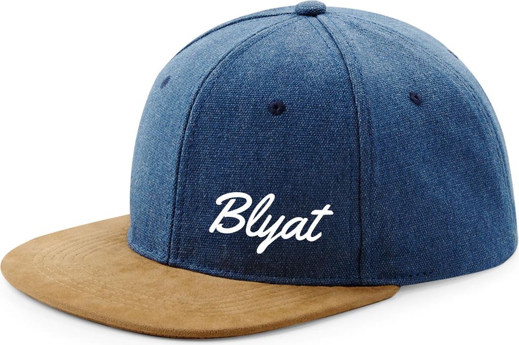 Huuraa Cappy Mütze Blyat russisch Schriftzug Denim Baumwolle und Polyester Snapback Kappe Geschenkidee