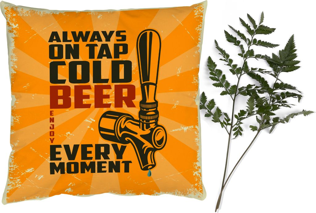 MuchoWow Zierkissen Sofakissen Wohnzimmer Dekokissen 45x45 cm Mannshöhle - Bier - Orange - Vintage - Schlafpolster - Polster für das Sofa