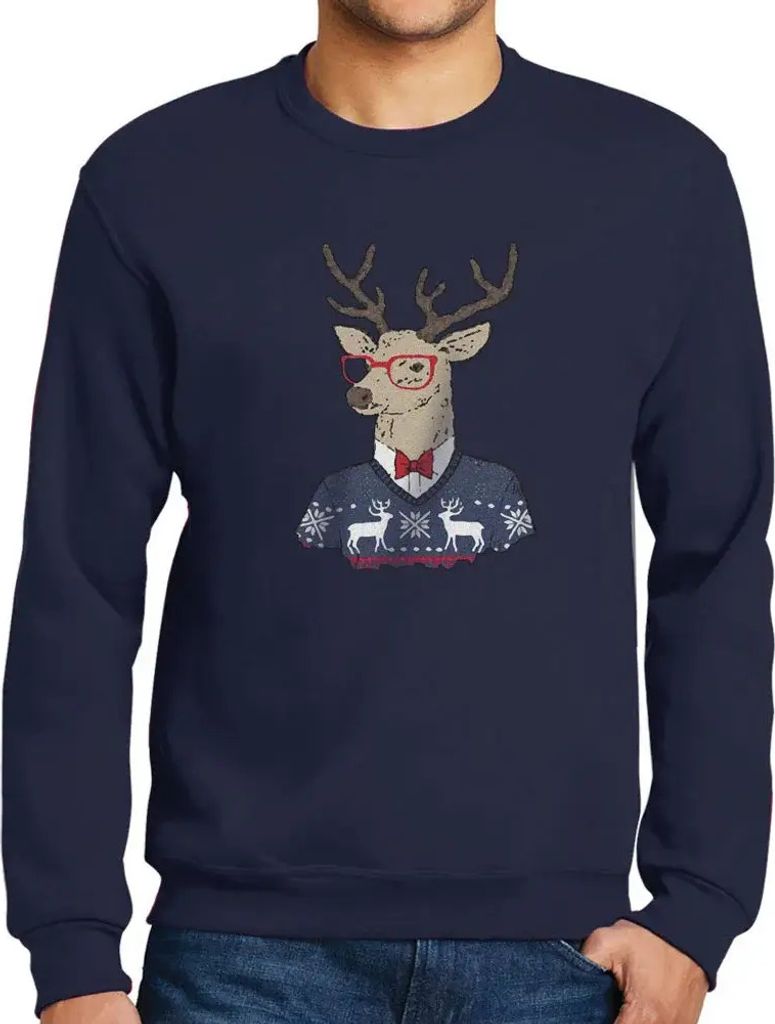 Herren Grafik Sweatshirt mit Aufdruck Weihnachtshirsch – Christmas Deer – Öko-Verantwortlich Vintage Jahrgang Langarmshirt Pullover Lustige Druck