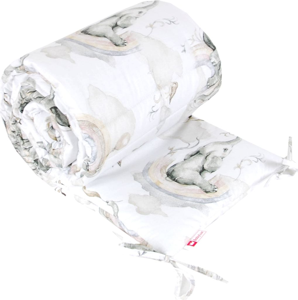BabyLux Nestchen Bettumrandung 210x30 cm – Kopfschutz für Babybett, Beistellbett & Laufgitter – Gitterbett-Polsterung - Baumwolle 127. Elefant...