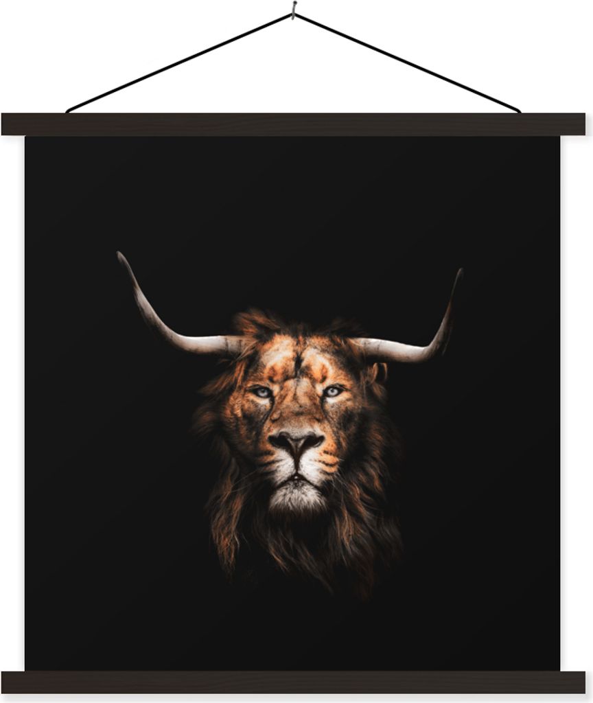 MuchoWow Textilposter Löwe - Tiere - Schottisches Hochlandrind 120x120 cm mit schwarzem Rahmen - Aufhängungsset