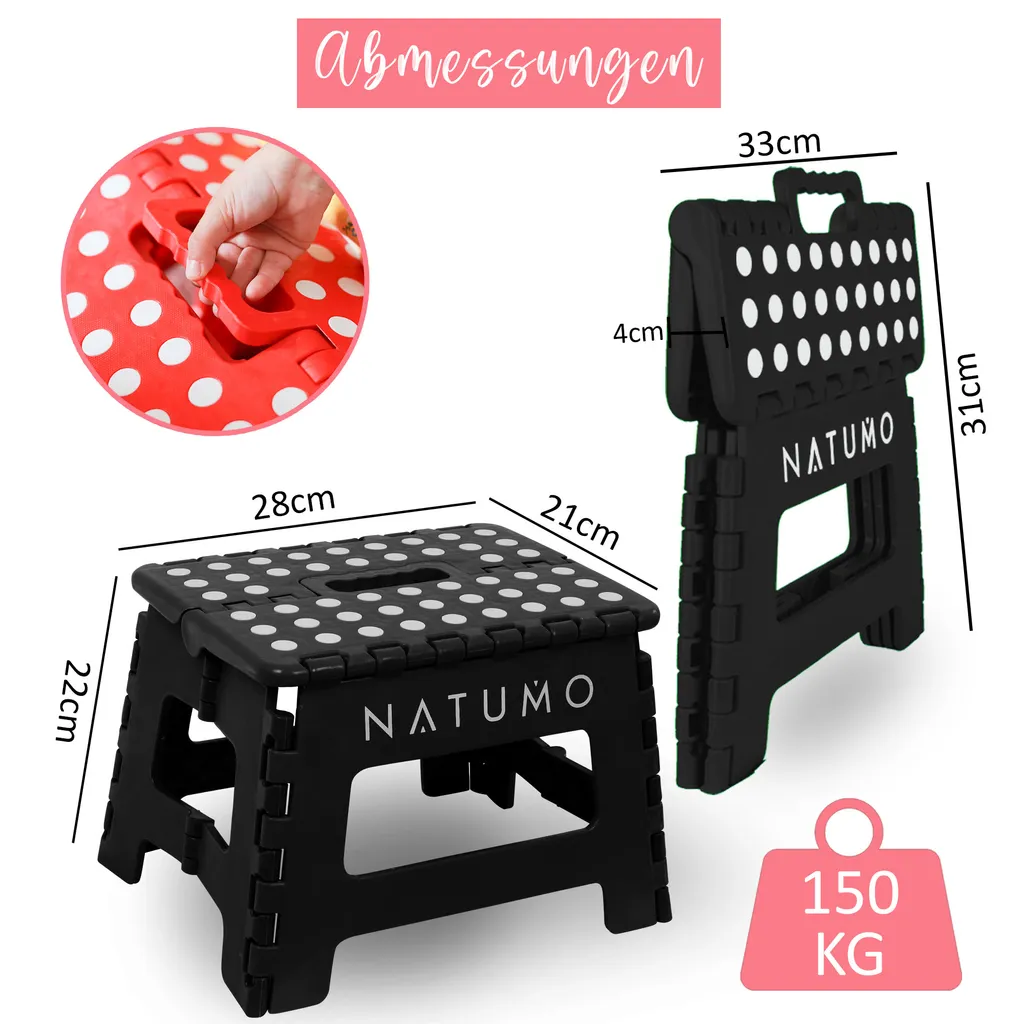 Tabouret Pliant de Salle de Bains Noir - Siège Gain de Place 150kg - 6