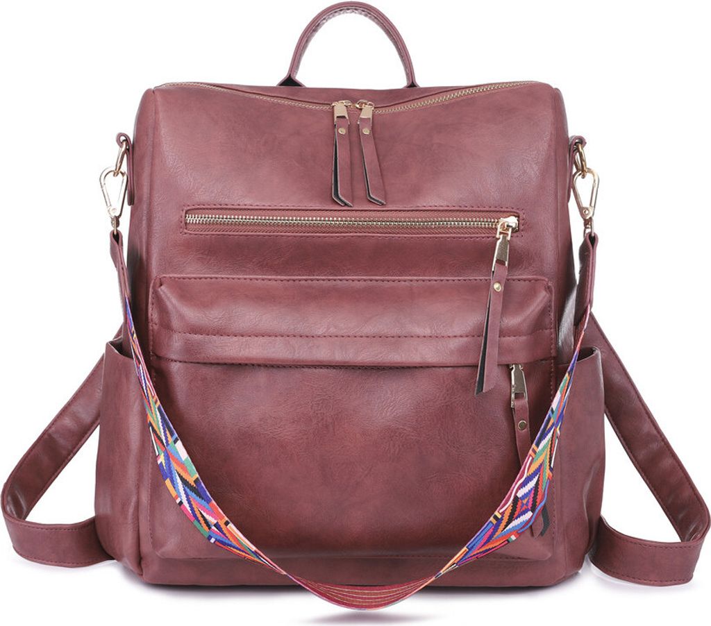 Damen Rucksack Geldbörse Kunstleder Reisetasche Convertible Satchel Handtaschen und Umhängetasche, Rot