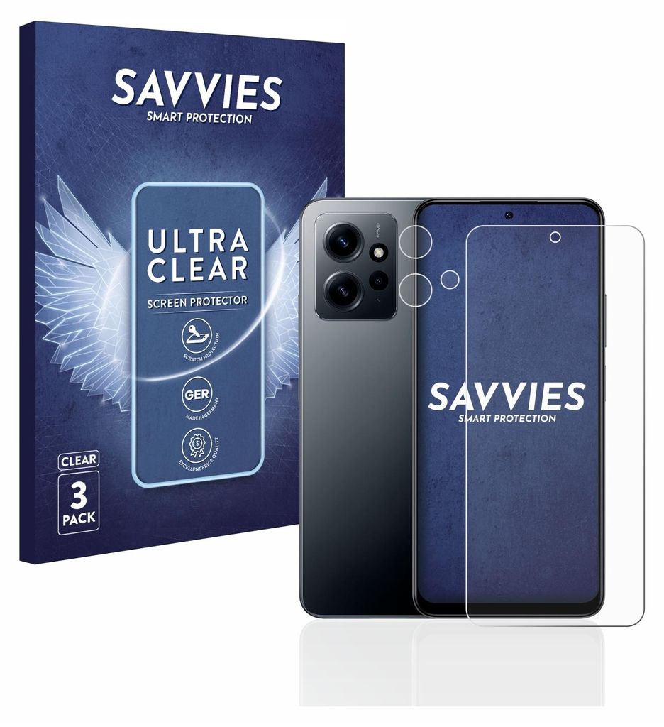 A product shot of a phone screen protector packaging and a phone with a screen protector applied.