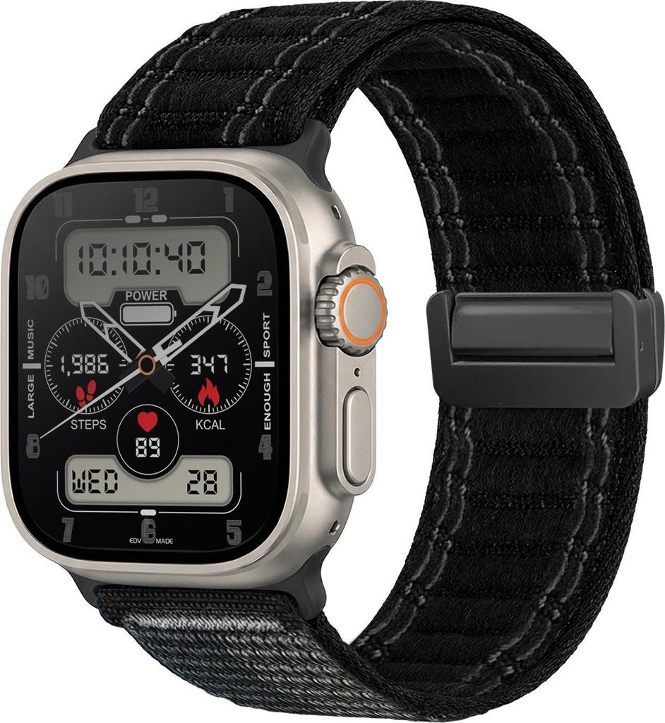 Smartwatch Armband für Apple Watch Ultra 2 49mm Nylon Textil Band Ersatzband Wechselband Magnetverschluss flexibel atmungsaktiv Schwarz