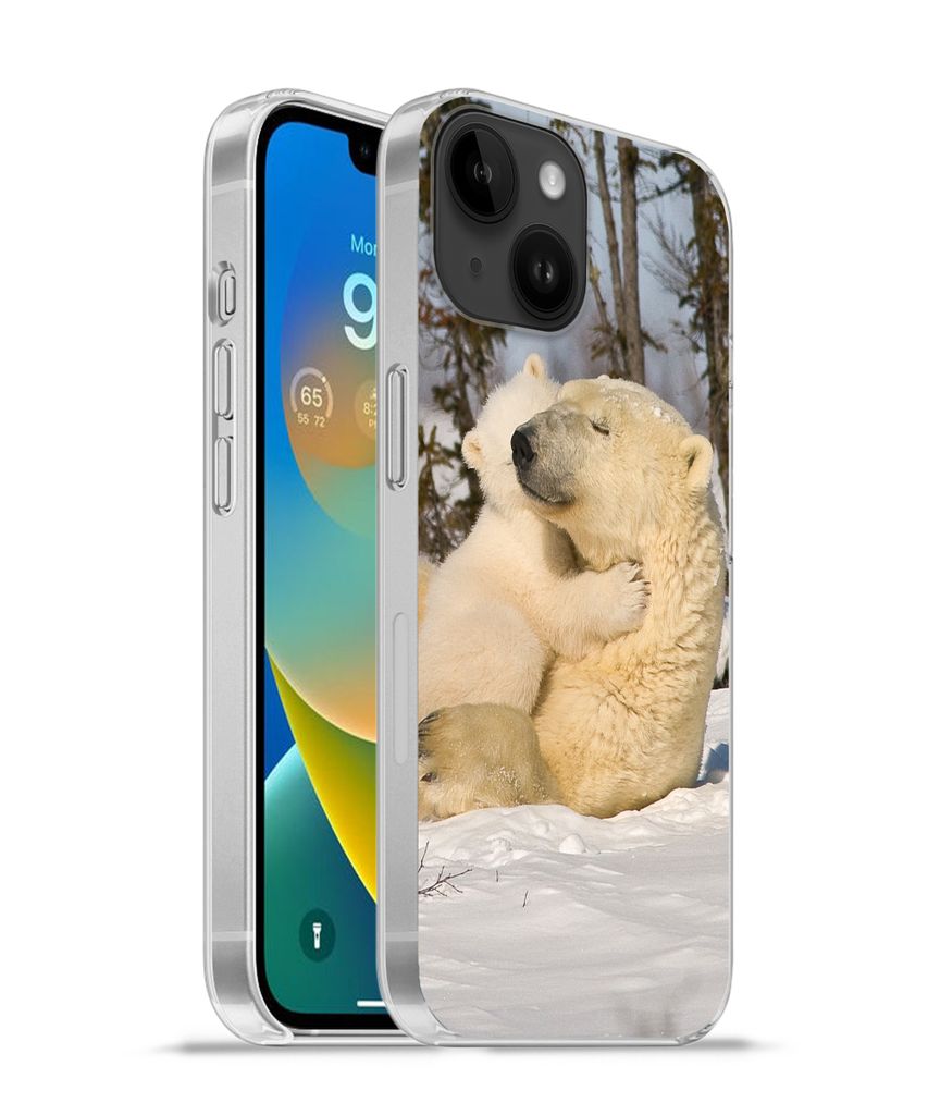MuchoWow Handyhülle Schutzhülle Hülle für Apple iPhone 14 - Softcase Eisbär - Schnee - Höhle - Jungtier Silikon Softcase Handy Hülle - Mob...