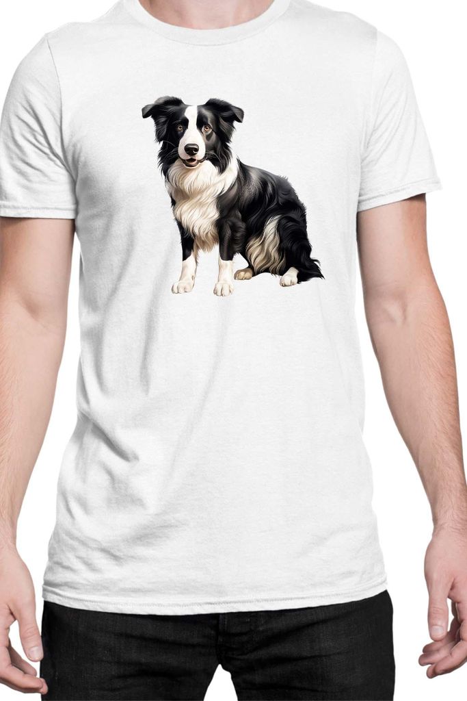 Herren T-Shirt Dogs Breeds Border Collie Dog Breed 008, Man L / Weiß