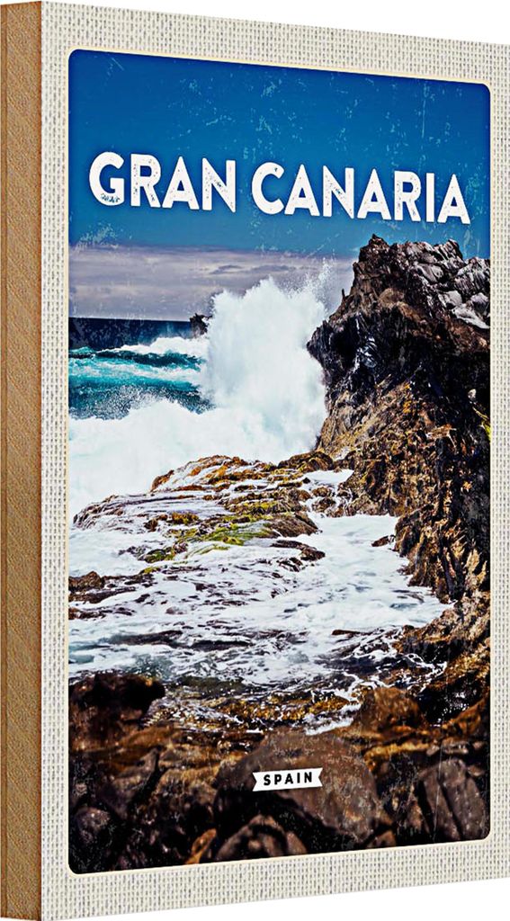 Holzschild Reise 20x30cm Gran Canaria Spain Meer Berge