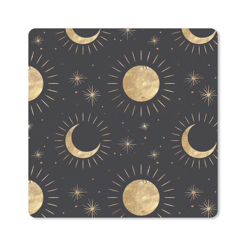 MuchoWow Mauspad Mousepad Muster - Mond - Sonne - Gold 20x20 cm - Mousepads - Maus Mat - Pad - Mausunterlage - Desk Mat - Bureauartikeln